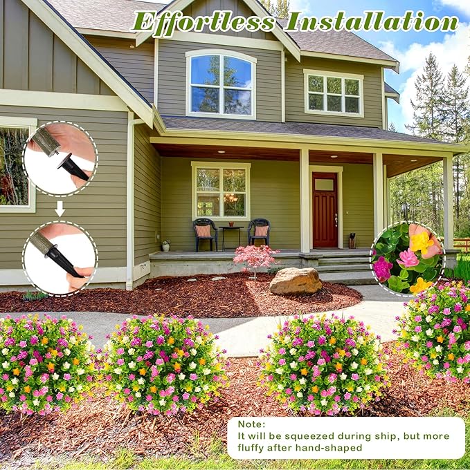 Yunlly 2 Pcs Outdoor Artificial Topiary Ball Trees 22" with Colorful Flowers, Boxwood Fake Bushes Shrubs with Spike, UV Resistant Evergreen Plants for Front Porch Garden Decor (Mix Color)
