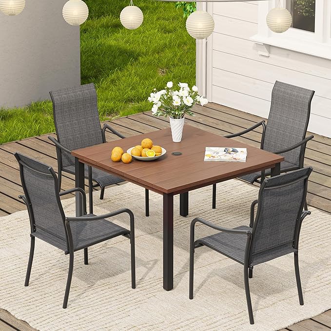 VICLLAX Patio Stackable Dining Chairs Set of 2, Outdoor Sling Chairs with Breathable Fabric and High Back for Balcony Porch Backyard, Dark Grey