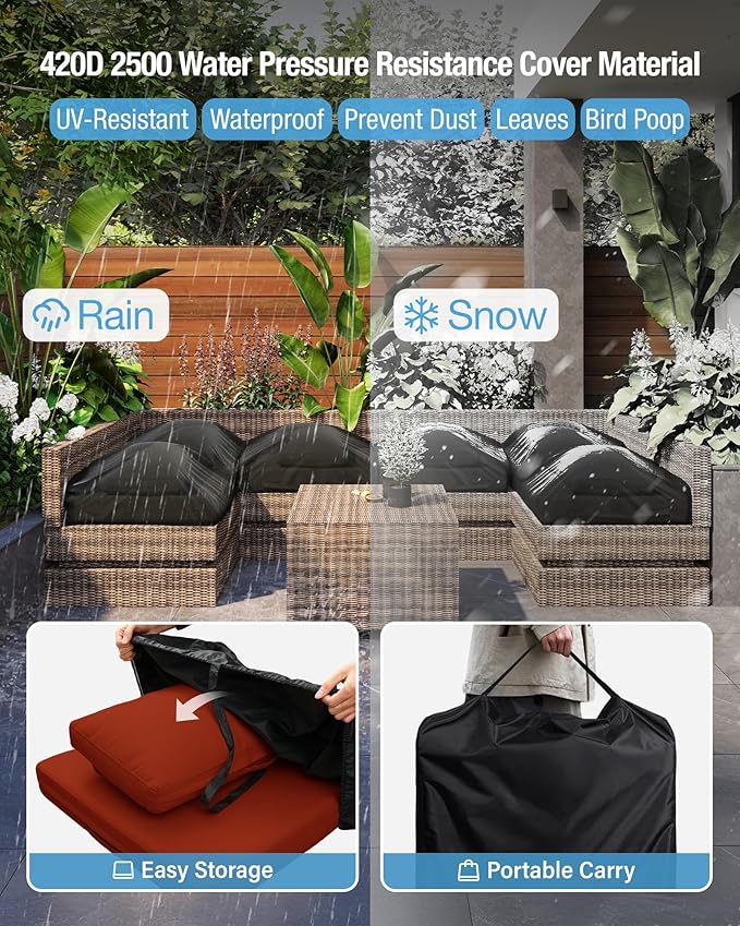 YEFU Outdoor Cushions for Patio Furniture: Replacement Cushions for Outdoor Furniture - Waterproof Couch Cushion - Fade-Resistant/Easy Clean - 14 Piece Sectional Cushion - Non-Slip/Storage Bag/Orange
