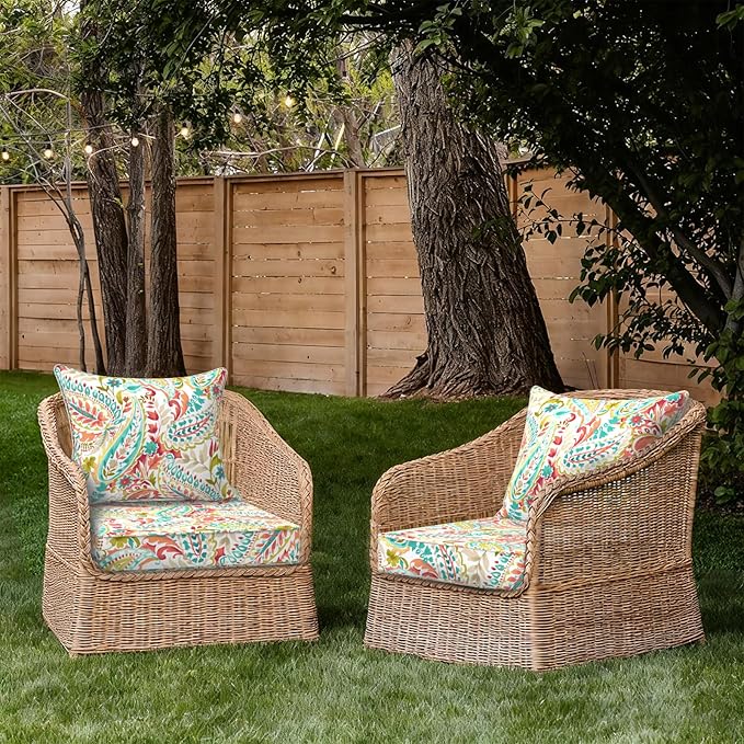 Outdoor Deep Seat Cushion Set, Water Repellent 24"x24" Patio Thick Cushions Replacement with Seat & Back Pillow for Patio Sofa, Wicker Chair, Couch - Pretty Paisley