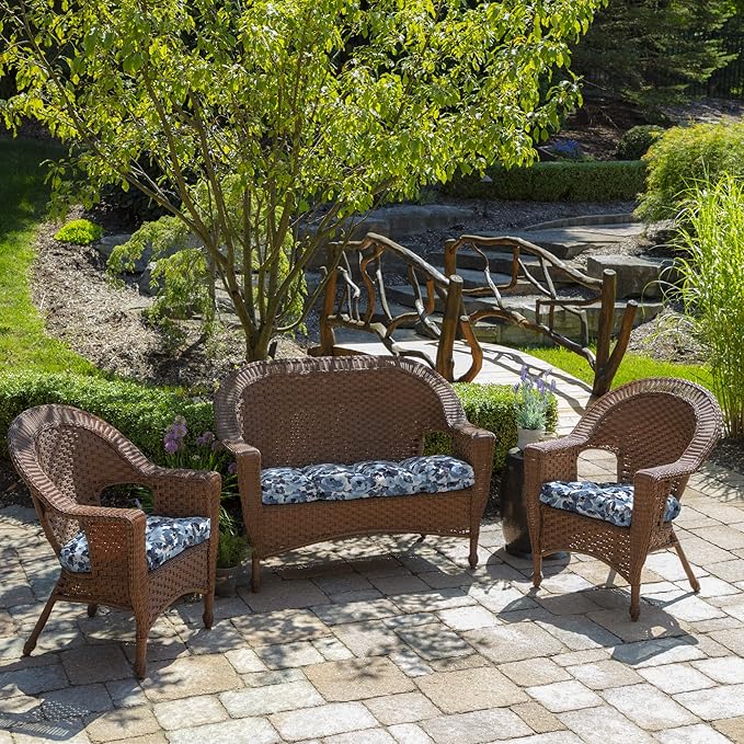Arden Indoor/Outdoor Rocking Chair Or Wicker Chair Cushion, 2-Pack, 20 x 18, Water Repellent, Rain Proof, Fade Resistant Cushion for Rocking Or Rounded Back Chair Blue Garden Floral
