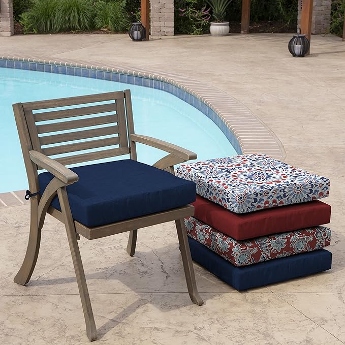 Arden Selections Outdoor Wicker Chair Cushion, 20 x 18, Rain-Proof, Fade Resistant 21 x 21, Sapphire Blue Leala (Pack of 4)
