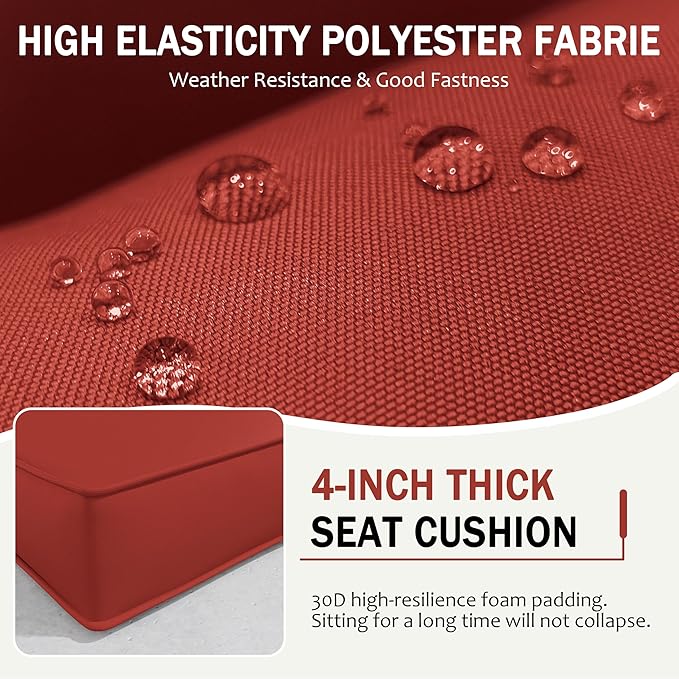 Outdoor Cushions for Patio Furniture with 5 Pillows, Waterproof Patio Furniture Cushions Replacement, 4" Deep Seat Outdoor Sectional Cushions for 4-seat Patio Furniture Chair Sofa Couch,Terra Red