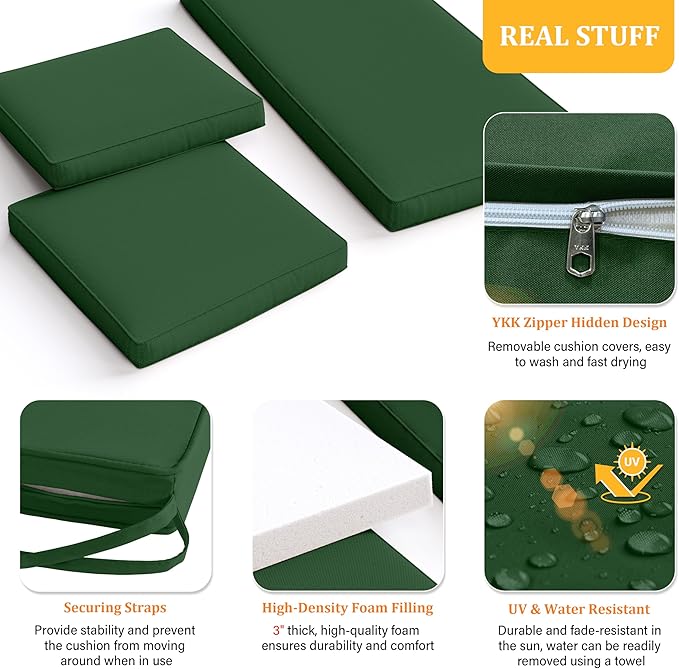 3 Pack Outdoor Replacement Cushions, Fit for 4-Seater Wicker Rattan Patio Conversation Set, 36x18x3,18x18x3, Liner & Cover