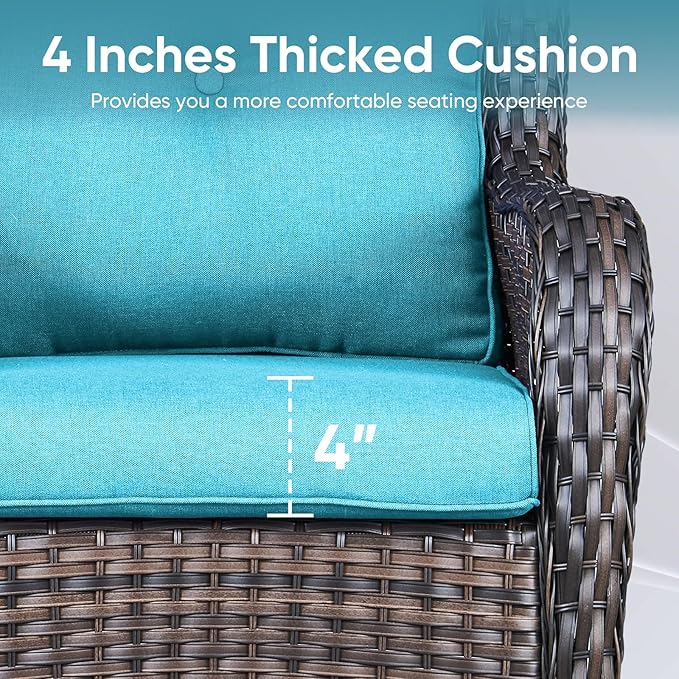 Outdoor Wicker Chair Cushions 2 Packs - Outside High Back Thick Water-Resistant Cushion 22x24 with Zipper Cover for Patio Glider Rocking Chairs Loveseat Couch – Teal/Buckle