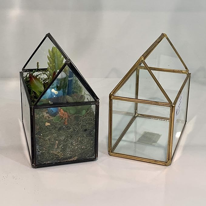 WGV Geometric Planter Terrarium Bulk, Width 6" x 3.5" Height 6" Clear Glass Gold Frame DIY Succulent air Plant Miniature Fairy Garden Windowsill Tabletop Decor, House 8 Pieces