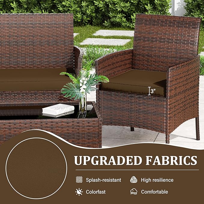 3 Pack Outdoor Replacement Cushions, Fit for 4-Seater Wicker Rattan Patio Conversation Set, 36x18x3,18x18x3, Liner & Cover