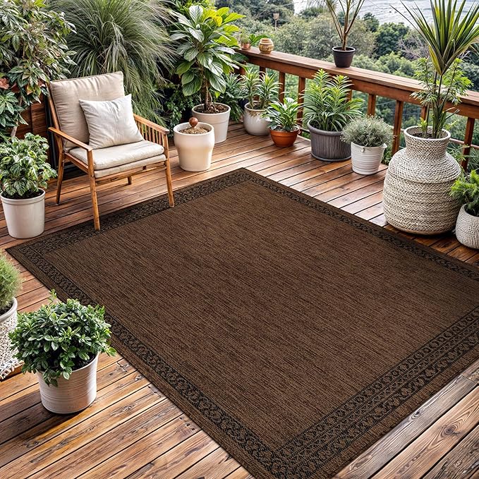 Washable Outdoor Rug 5x7 Modern Area Rugs Outdoor Carpets Bordered Pattern Non Shedding Waterproof Easy Clean Patio Deck Porch Living Room Bedroom Garden RV (5 X 7 Gold)