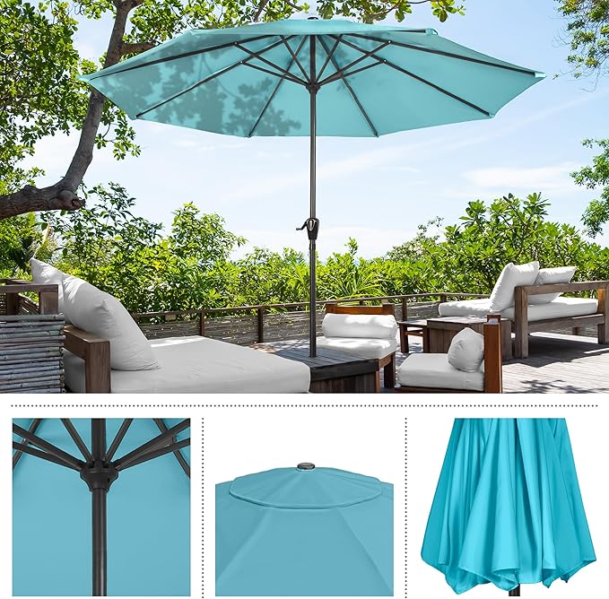 Pure Garden Patio Umbrella with Vented Canopy - 9 Ft Easy Crank Outdoor Umbrella for Shade - For Deck, Balcony, Porch, Backyard, or Pool (Light Blue)