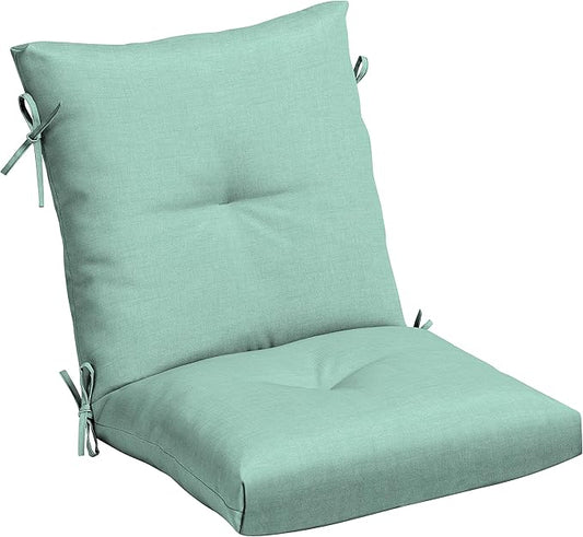 Arden Selections Outdoor Plush Modern Tufted Blowfill Dining Chair Cushion, 21 x 40, Water Repellent, Fade Resistant, Tufted Cushion for Dining and Bistro Chairs 21 x 40, Aqua Leala