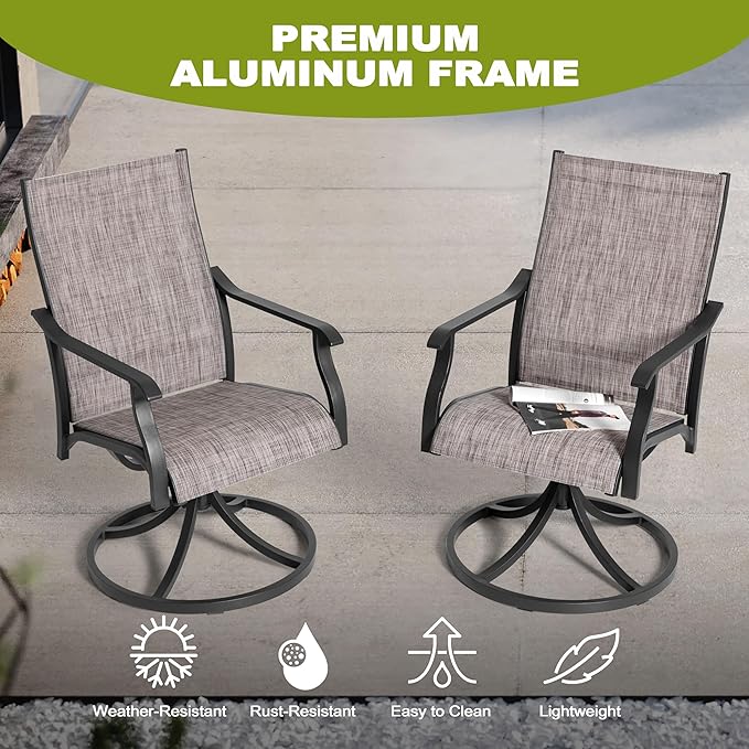 NUU GARDEN Swivel Patio Chair Set of 2, All-Weather Textilene Outdoor Dining Chairs with High Back, Outdoor Dining Chair Set for Lawn Porch Balcony Outside, Grayish Brown