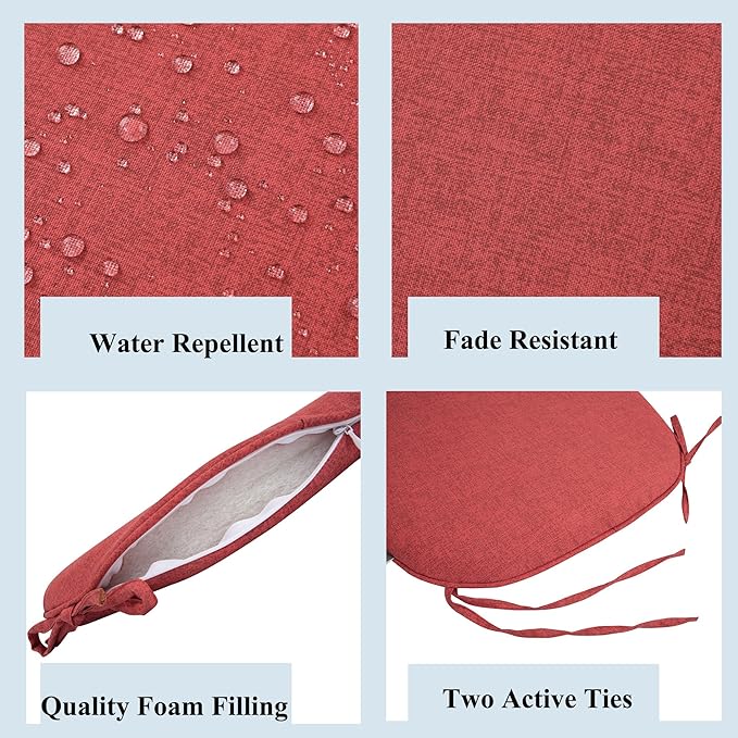 FUNHOME 17"x16"x2" Outdoor Chair Cushions Set of 2, Water Resistant Patio Chair Pads with Ties, Seat Cushions for Home Garden Furniture Decoration-Sangria Red