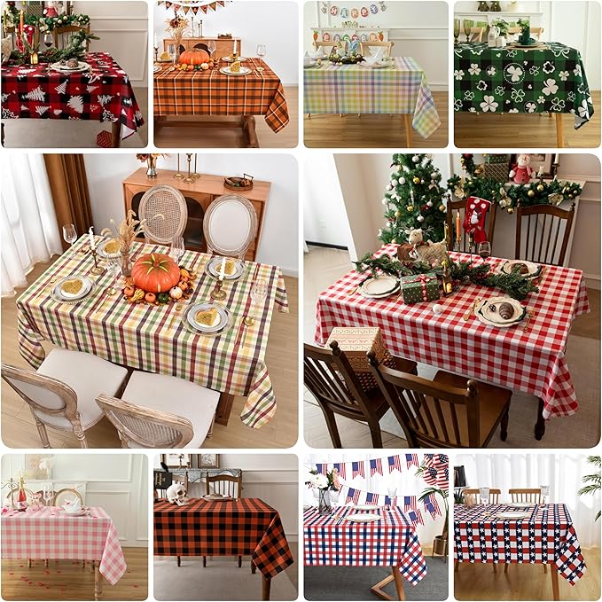 Waterproof Plaid Tablecloth Fabric - Square 58x58 Inch Classic Gingham Checker Table Cloth for Indoor/Outdoor Use - Buffalo Table Cover for Picnics, BBQs, and Parties