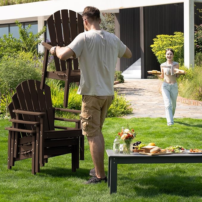 nevilywood Compact Stackable Adirondack Chairs Set of 2, 26.3" Wide HDPE Outdoor Patio Chairs - Durable, Space-Saving Design for Porch, Lawn or Garden, Coffee