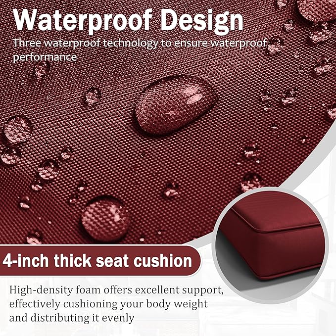 Patio Furniture Cushions, Replacement Outdoor Cushions for 4-Seat Patio Furniture, Waterproof Cushions for Outdoor Sectional Sofa Couch, Burgundy