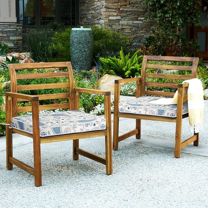 GUEGLSA Patio Seat Cushions 18 inch,Waterproof Square Chair Pad with Ties,18''x18'' Indoor Outdoor Chair Cushion for Garden Furniture,Set of 2,Blue Paisley