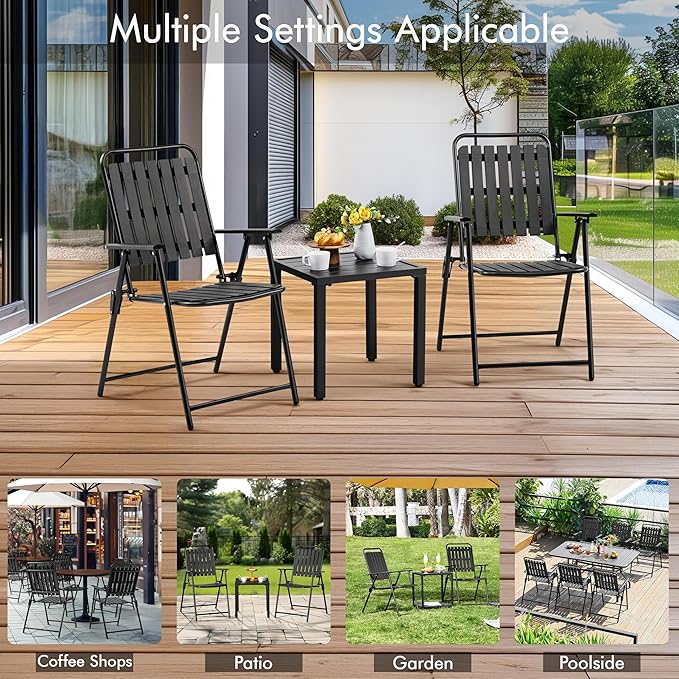 Yaheetech Folding Patio Chair Set of 2, Outdoor Dining Chair with Armrests, Plastic Patio Chair for Porch, Deck, Garden, Backyard, No Assembly Black