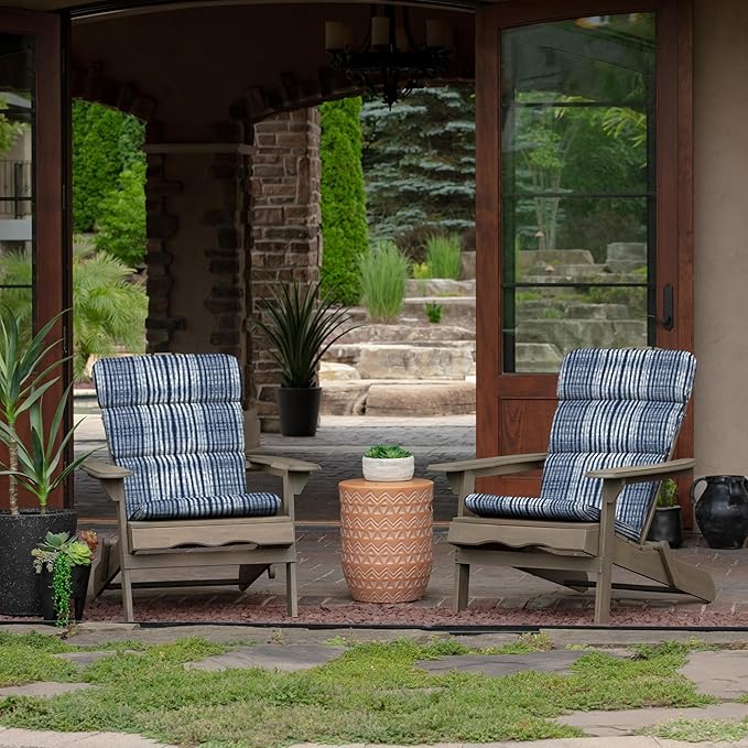 Arden Outdoor Adirondack or Rocking Chair Cushion, 20 x 17, Rain-Proof, Fade Resistant 17 x 20, Blue Shibori Stripe
