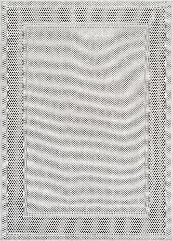CAMILSON Easy Jute Rug 5x7, Indoor Outdoor Off-White Color Fiber Area Rugs for Living Room Patio and Kitchen Rug Bordered Boho Woven Design, Easy-Cleaning, Washable Outside Carpet (5 x 7)