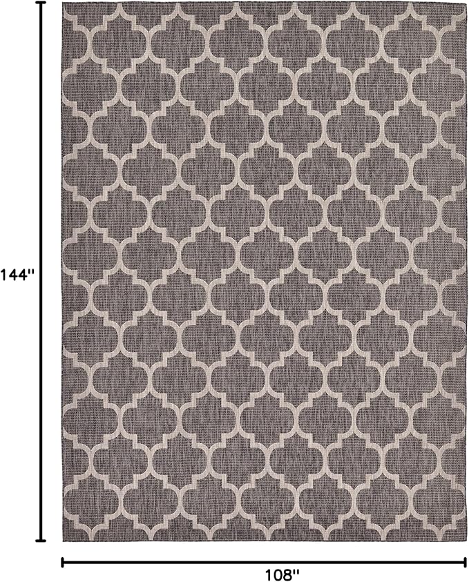 Unique Loom Outdoor Trellis Collection Area Rug (9' x 12' Rectangle, Black/ Ivory)