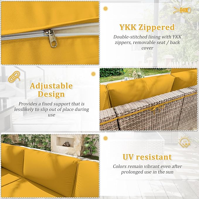 Patio Furniture Cushions, Replacement Outdoor Cushions for 4-Seat Patio Furniture, Waterproof Cushions for Outdoor Sectional Sofa Couch, Yellow