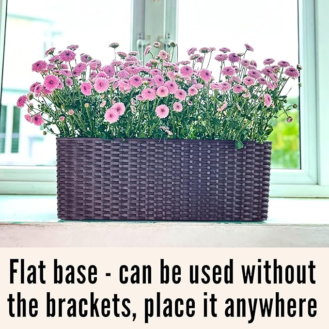 LaLaGreen Wall Planters Outdoor (20 Inch, 2 Pack) Brown Rectangular Window Flower Boxes with Brackets Self Watering System, Vertical Wall Mounted Plant Pot Container Herb Garden Balcony Indoor Decor