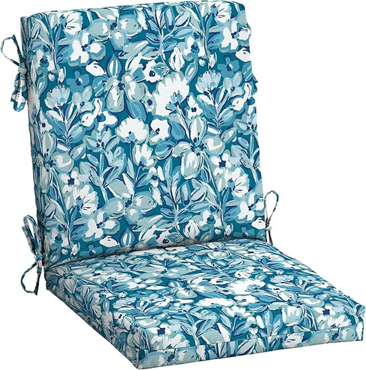 Arden Outdoor Dining Chair Cushion, 20 in x 20 in, Patio Cushion for Patio, Dining, or Rocking Chairs, Aqua Blue Fusion Floral
