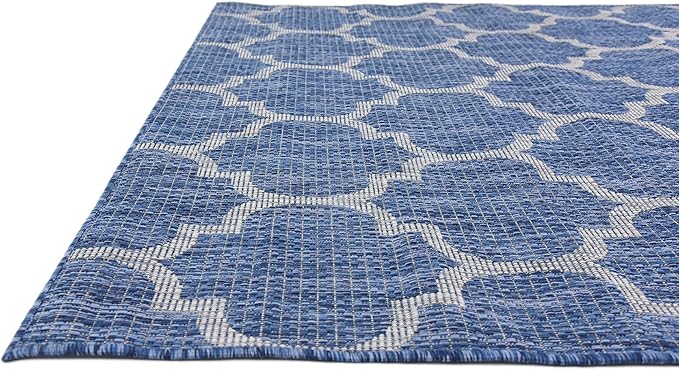 Unique Loom Outdoor Trellis Collection Area Rug (5' 3" x 8' Rectangle, Navy Blue/ Ivory)
