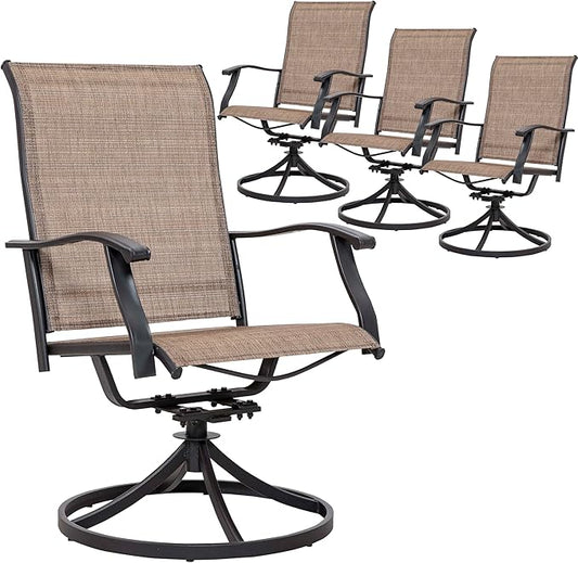NUU GARDEN Patio Dining Chairs Set of 4, Swivel Patio Sling Chairs Set of 2 All-Weather Textilene Outdoor Chairs with Iron Frame for Outdoor Lawn Garden Backyard, Brown