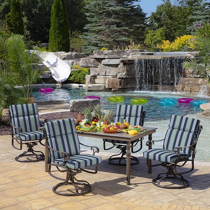 Arden Outdoor Chair Cushion, 21 x 20, Rain-Proof, Fade Resistant Sapphire Aurora Blue Stripe