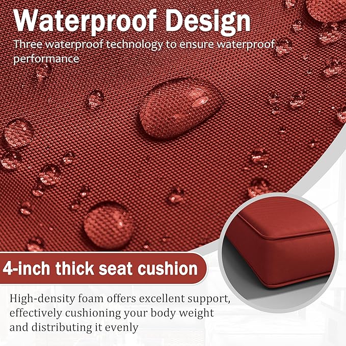 Patio Furniture Cushions, Replacement Outdoor Cushions for 4-Seat Patio Furniture, Waterproof Cushions for Outdoor Sectional Sofa Couch, Terra Red