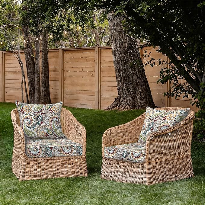 Outdoor Deep Seat Cushion Set, Water Repellent 24"x24" Patio Thick Cushions Replacement with Seat & Back Pillow for Patio Sofa, Wicker Chair, Couch - Paisley Chilli