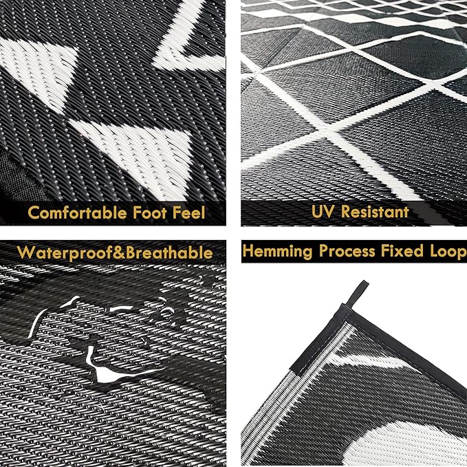RURALITY Outdoor Rugs 5x8 Waterproof for Patios Clearance,Plastic Straw Mats for Backyard,Porch,Deck,Balcony,Reversible,Geometric