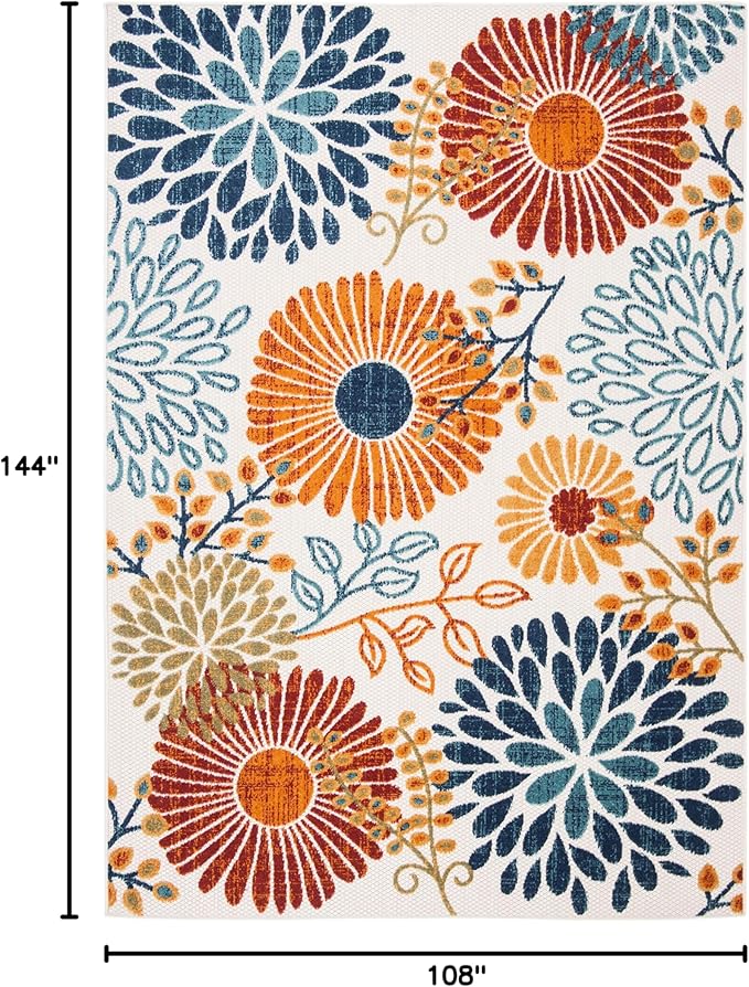 SAFAVIEH Washable Rug Outdoor Cabana Collection - 9' x 12', Cream & Red, Non-Shedding & Easy to Clean, Ideal for Patio, Backyard, Mudroom (CBN832A)
