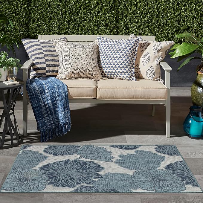 Nourison Home Garden Oasis Blue 2' x 4' Area Rug - Easy Clean, Non Shedding, Bed Room, Living Room, Dining Room, Kitchen (2' x 4')