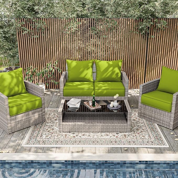 Outdoor Patio Chair Cushions Set 24 L X 24 W X 5 H Waterproof & Fade Resistant Deep Seat and Back Cushions with Removable Covers Outdoor Seat Cushion Set for Chairs and Sofas