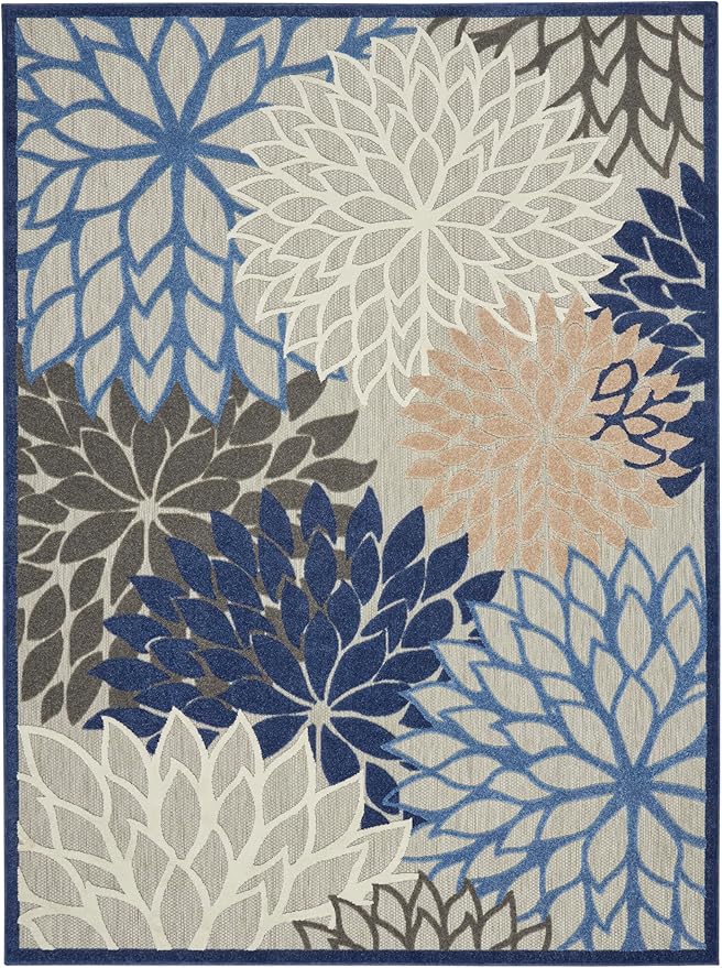 Nourison Home Aloha Indoor/Outdoor Blue/Multicolor 7' x 10' Area Rug, Easy Cleaning, Non Shedding, Bed Room, Living Room, Dining Room, Deck, Backyard, Patio (7x10)