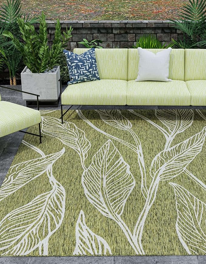 Unique Loom Outdoor Botanical Collection Area Rug - Leaf (13' Square, Green/ Ivory)