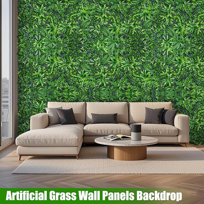 Artificial Grass Wall Panels, 20"x20" 16pcs Hedge Grass Backdrop, UV-Anti Fake Greenery Plant Boxwood Panels, Green Wall Decor for Outdoor Indoor Patio Garden Backyard
