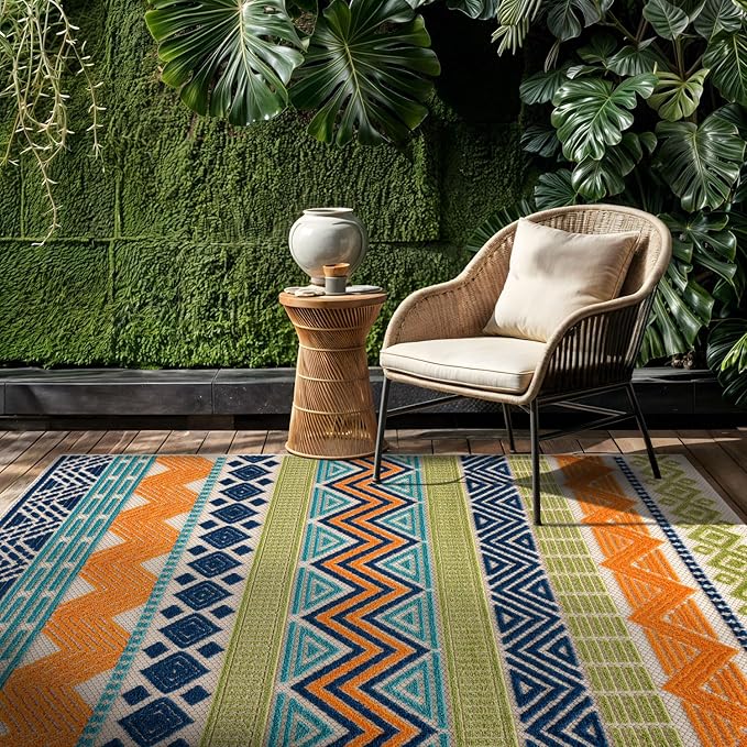Rugshop Multi Marbella Boho Indoor/Outdoor Area Rug, Machine Washable for Patio, Balcony and Entry 4' x 6'