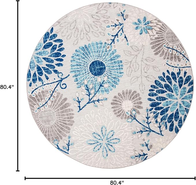 SAFAVIEH Washable Rug Outdoor Cabana Collection - 6'7" Round, Grey & Blue, Non-Shedding & Easy to Clean, Ideal for Patio, Backyard, Mudroom (CBN832F)