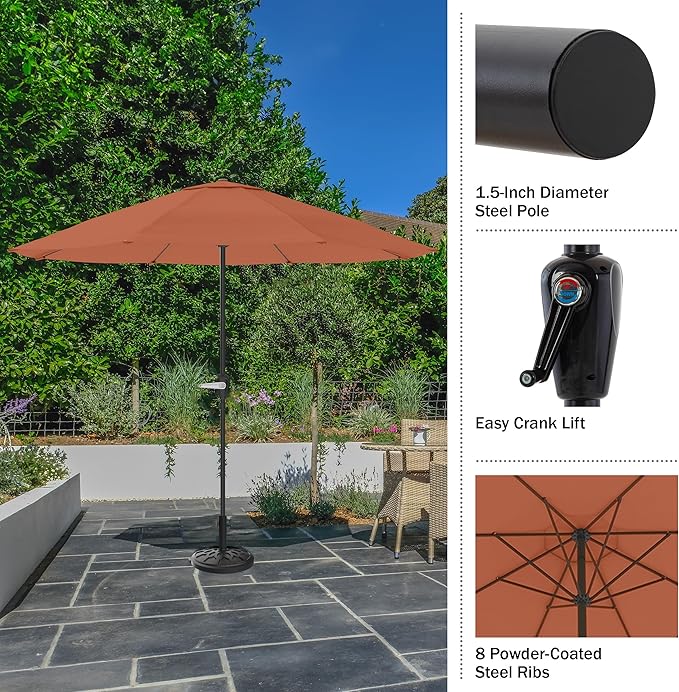 Pure Garden Patio Umbrella with Vented Canopy - 9FT Easy Crank Outdoor Umbrella for Shade - For Deck, Balcony, Porch, Backyard or Pool (Orange)