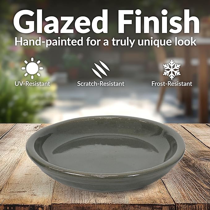 Sunnydaze 7-Inch Ceramic Plant Saucers - Plant Drip Trays for Outdoor Planter Flower Pot Drainage - Set of 2 - Gray