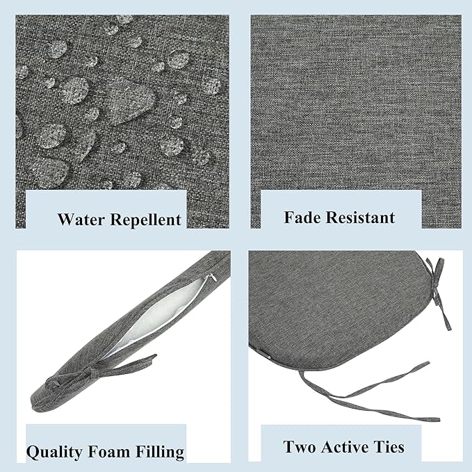 FUNHOME 17"x16"x2" Outdoor Chair Cushions Set of 2, Water Resistant Patio Chair Pads with Ties, Seat Cushions for Home Garden Furniture Decoration-Grey