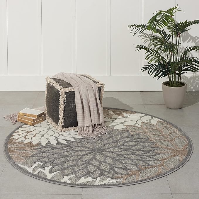 Nourison Home Aloha Natural 4' x Round Area Rug - Easy Clean, Non Shedding, Bed Room, Living Room, Dining Room, Kitchen (4' x Round)