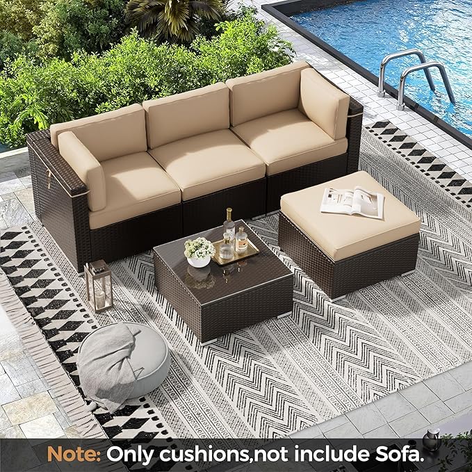 Oakcloud Oakmont Outdoor Replacement Cushions for Patio Furniture,Water-Resistant Cushion for Patio Conversation Set,9-Piece Cushions for 4-seat Outdoor Sectional Sofa(Light Brown)