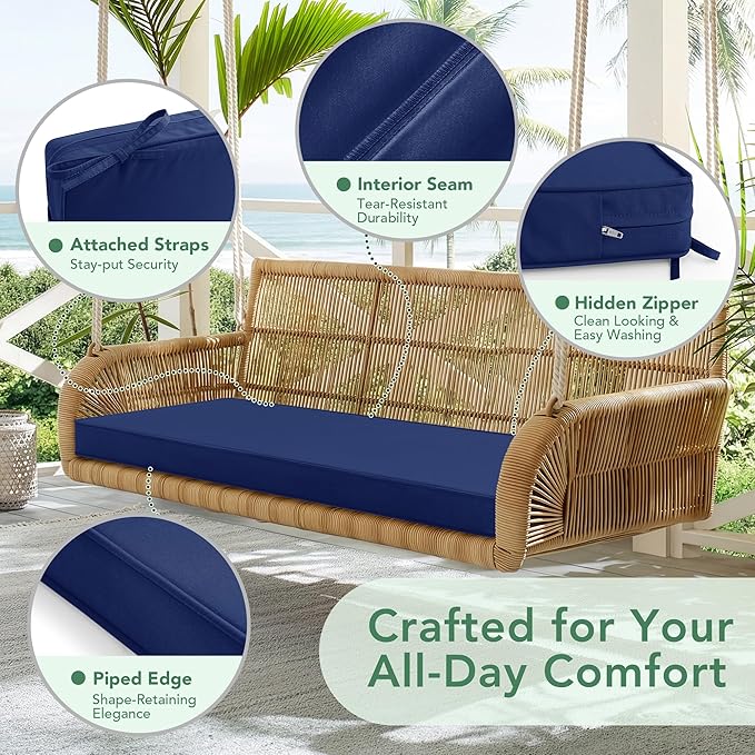 Outdoor Bench Cushion: Waterproof and Fade Resistant Patio Furniture Cushions - Non-Slip Bench Pad Cushion with Removable Cover for Garden Swing Porch Sofa Settee, 42 x 18 Inch, Navy Blue