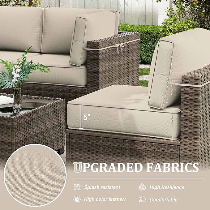 Outdoor Furniture Replacement Cushions, 5" Foam Foam High-Density, Fits 6-seat Sectional Rattan Conversation Set, 14 Piece Patio Water-Resistant Replacement Sofa Cushions, Liner&Cover