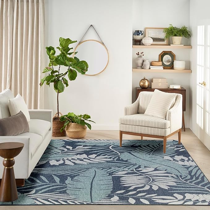 Nourison Home Garden Oasis Navy 9' x 12' Area Rug - Easy Clean, Non Shedding, Bed Room, Living Room, Dining Room, Kitchen (9' x 12')