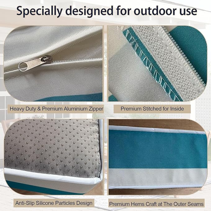 Outdoor Cushion Covers for Patio Furniture, Patio Cushion Covers Replacement with Zipper, Waterproof & Fade Resistant,Only Cover (Lake Blue and White Stripes, 25.6Lx25.6Wx4H - Only Covers)